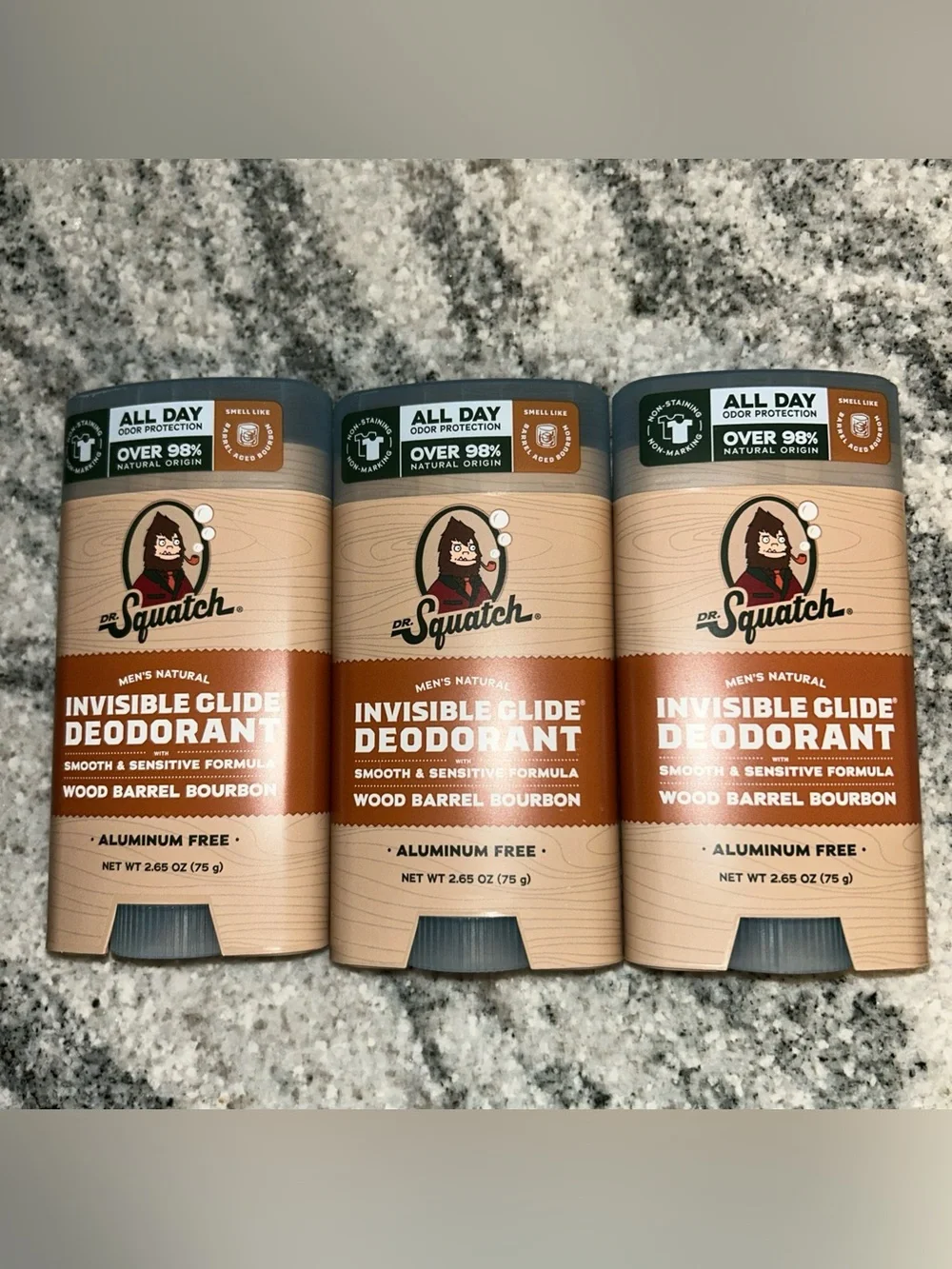Dr. Squatch Wood Barrel Bourbon Invisible Glide Deodorant 2.65oz Each 3 Pack NEW